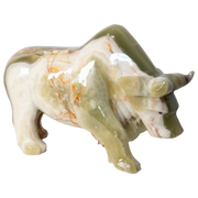 Hand Carved Green Onyx Bull Sculptures - Home Decor