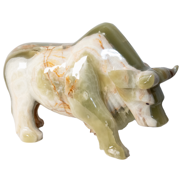 Hand Carved Green Onyx Bull Sculptures - Home Decor