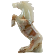 Hand Carved Onyx Dancing Horse Sculptures - Office Decor