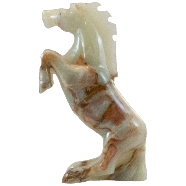 Hand Carved Onyx Dancing Horse Sculptures - Office Decor