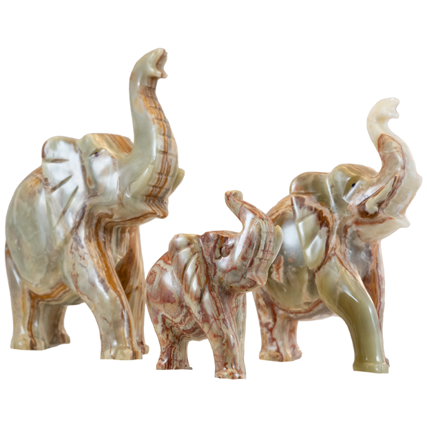 Hand Carved Onyx Elephants Figurine 