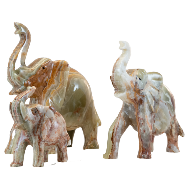 Hand Carved Onyx Elephants Figurine 