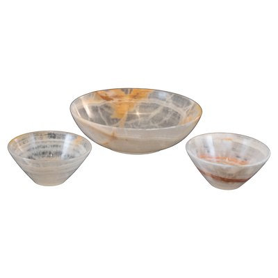 Hand Carved White Onyx V-shaped Bowls Of Marble