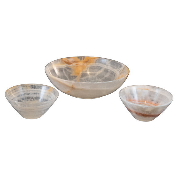 Hand Carved White Onyx Round Bowls - Home Décor