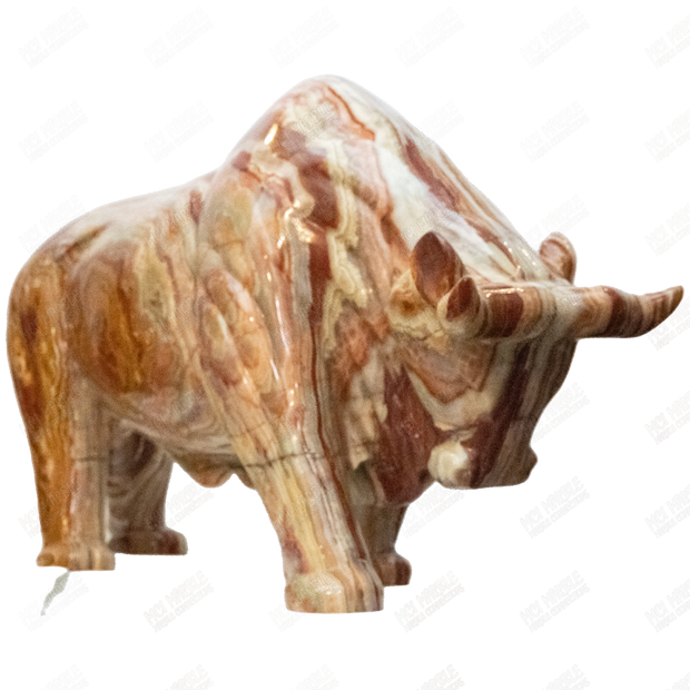Hand Carved Green Onyx Bull Sculptures - Home Decor