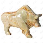 Hand Carved Green Onyx Bull Sculptures - Home Decor