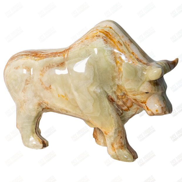 Hand Carved Green Onyx Bull Sculptures - Home Decor