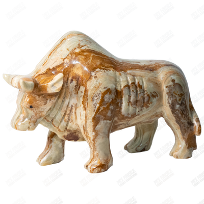 Hand Carved Green Onyx Bull Sculptures - Home Decor