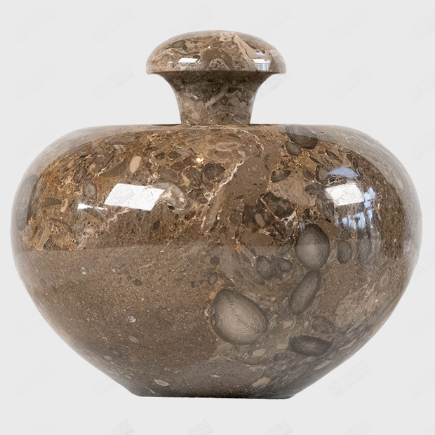 Hand Carved Limestone Fossils Apple jar - Home Decor