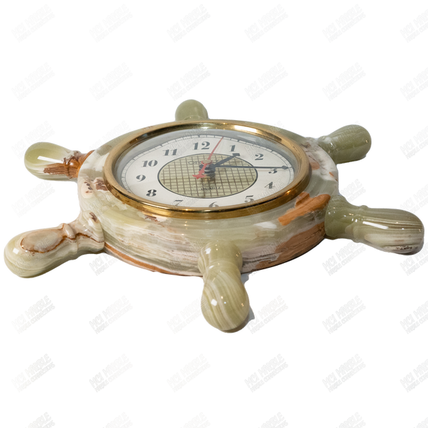 Hand Carved Onyx Wheel Clock - Crystal Decor