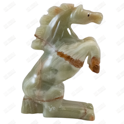 Hand Carved Onyx Dancing Horse Sculptures - Office Decor