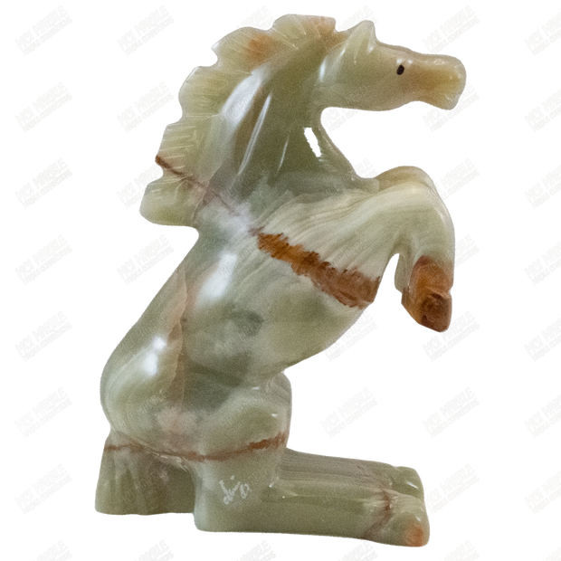 Hand Carved Onyx Dancing Horse Sculptures - Office Decor