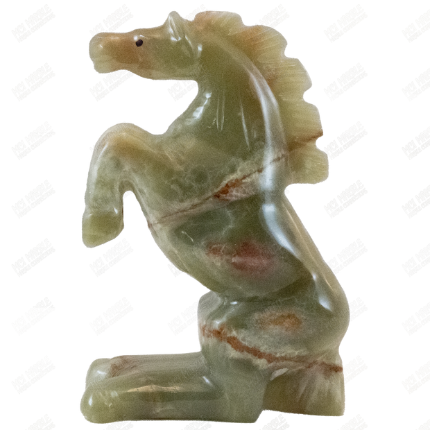 Hand Carved Onyx Dancing Horse Sculptures - Office Decor