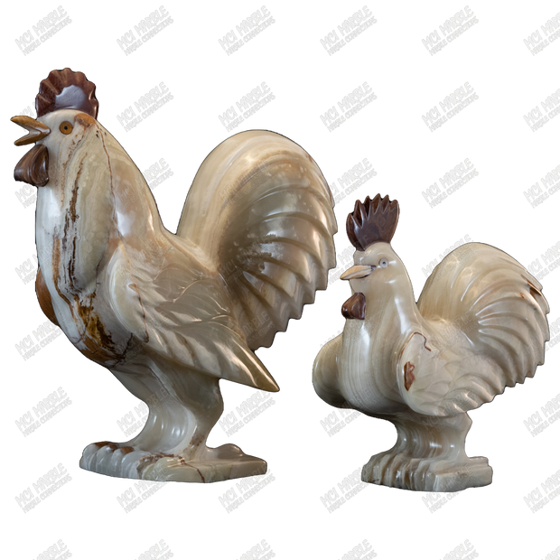 Hand Carved Onyx Rooster Statue - Crystal Decor